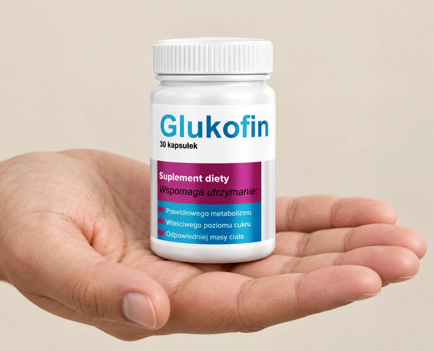 Glukofin — opakowanie w dłoni