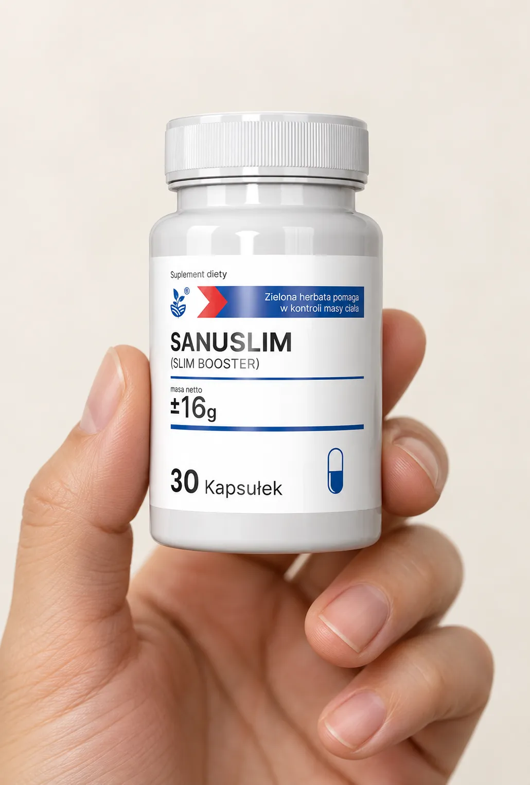 Sanuslim — opakowanie w dłoni