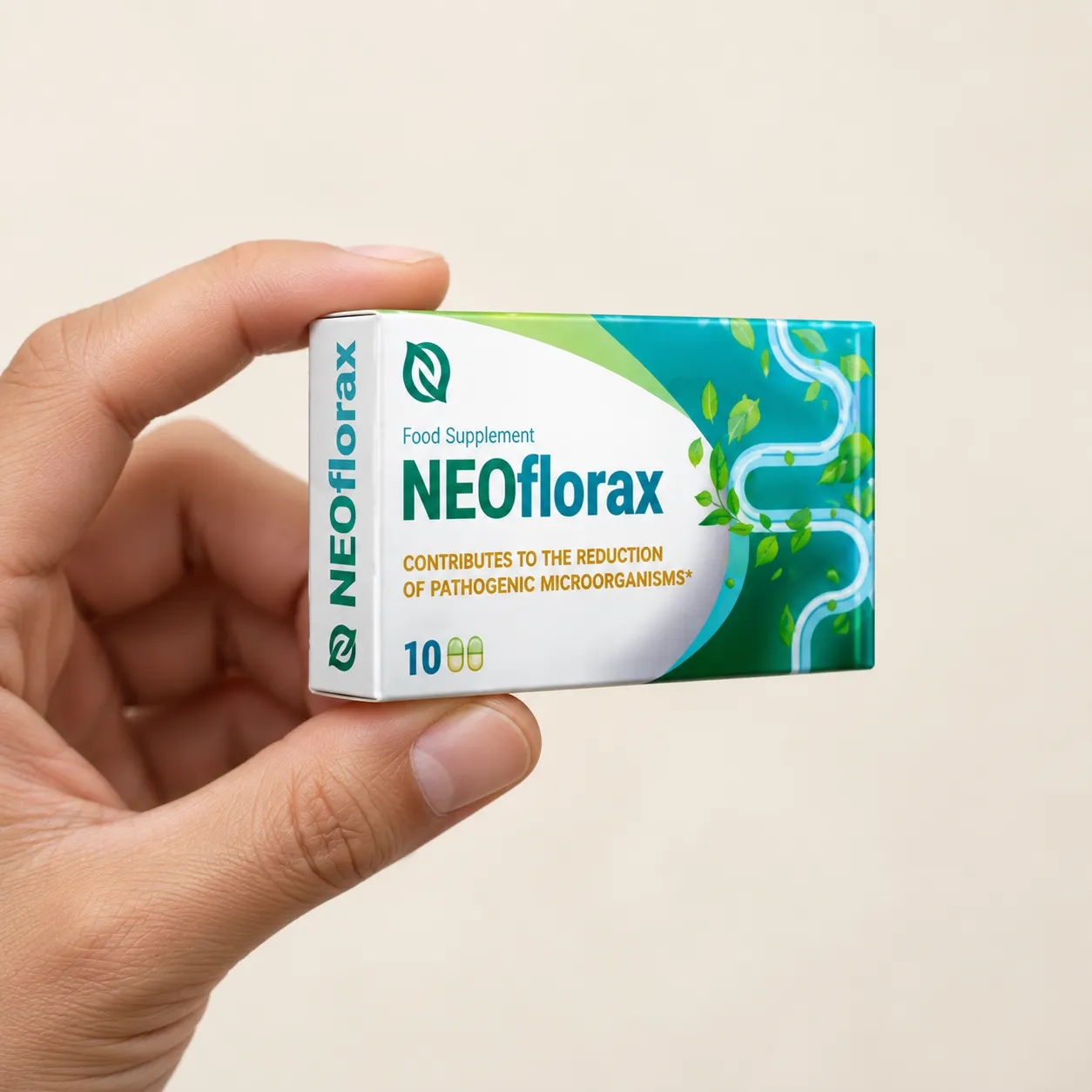 Neoflorax — opakowanie w dłoni